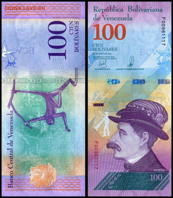 С 1 руб. Венесуэла 100 боливаров 2018 г. до 05.12. в 22:00 - 100---