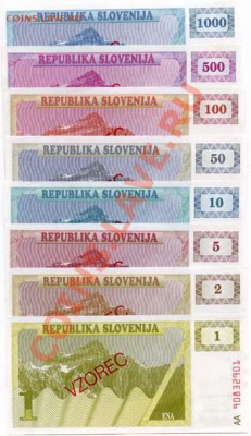 БАНКНОТЫ ИННОСТРАНЫЕ "ОБРАЗЕЦ" - Slovenia specimen set