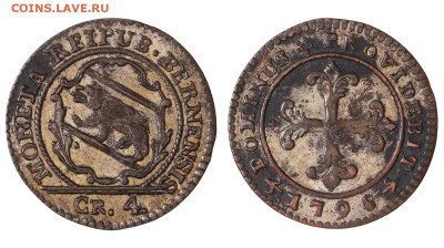 Швейцария 4 крейцера кантон Берн 1798г. - 1798а