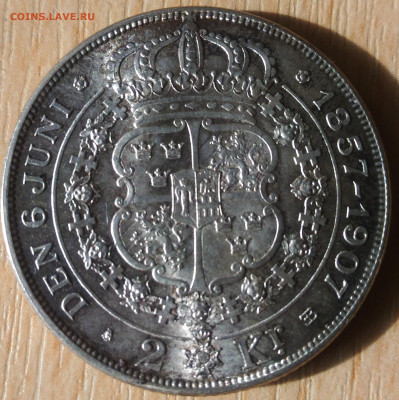 Швеция 2 кроны свадебные 1907 - Швеция 2 кроны свадебные 1907 реверс