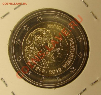 2 евро, 2010, 100 лет Португалия, до 22.00 мск 11.08 - Португалия 2010 2 евро 2