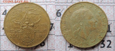 Италия 200 лир 1997 (100 лет морской лиги) до 16.12 - Италия корабль