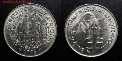 Западная Африка – 100 франков (1975) до 13.12 (22.00) - Западная Африка – 100 франков (1975) «Золотая гиря Ашанти»