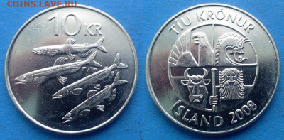 Исландия - 10 крон 2008 года (Фауна) в блеске до 16.12 - Исландия 10 крон, 2008