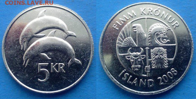 Исландия - 5 крон 2008 года (Фауна) в блеске до 16.12 - Исландия 5 крон, 2008
