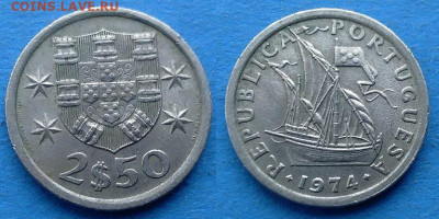 Португалия - 2.5 эскудо 1974 года (Парусник) до 18.12 - Португалия 2.5 эскудо, 1974