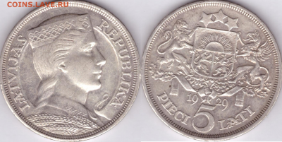 Латвия 5 лат 1929 окончание 20.12 22-10 мск - 5лат29