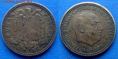Испания - 1 песета 1947 года (54 внутри звезды) до 23.12 - Испания 1 песета, 1947