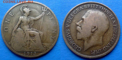 Великобритания - 1 пенни 1913 года до 24.12 - Великобритания 1 пенни, 1913