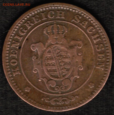 Германия - Саксония - 1 пфенниг 1865 года - 1 пфенниг 1865 Саксония Альбертина аверс