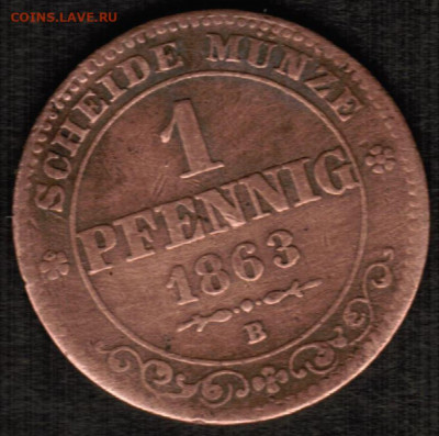 Германия - Саксония - 1 пфенниг 1863 года - 1 пфенниг 1863 Саксония Альбертина реверс