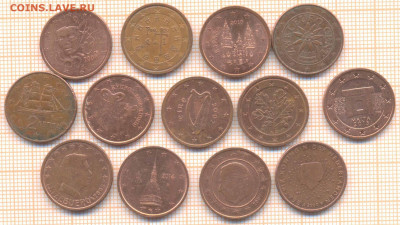 евроценты 13 монет * 2 цента, до 24.12.2019 г. 22.00 по Моск - 2 цента