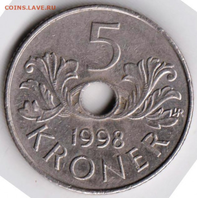Норвегия 5 крон 1998 г.  до 24.00 27.12.19 г. - 063
