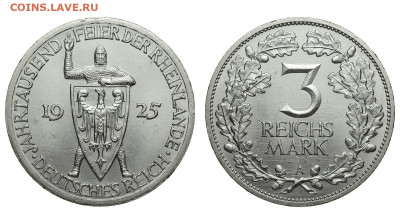 Веймарская республика. 3 марки 1925 г. Рейнланд. До 25.12.19 - Р140.JPG