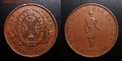 2 пенни (1837) до 24.12 (22.00) - Канада (Квебек) – 0,5 пенни (1837) «CITY BANK»