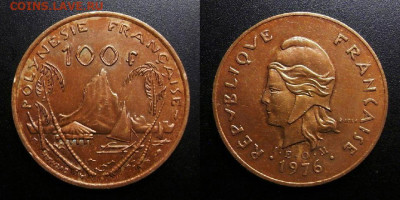 Франц. Полинезия – 100 франков (1976) до 24.12 (22.00) - Франц. Полинезия – 100 франков (1976) «Скалы, проа и хижина»