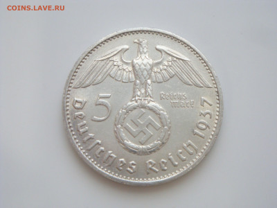 3 РЕЙХ, 5 RM 1937 "F", Гинденбург,  до 28.12 - 1937.1