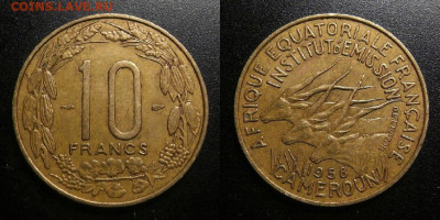 Камерун (Фр. Экват. Афр.) – 10 франков (1958) до 25.12 (22.0 - Камерун (Французская Экваториальная Африка) – 10 франков (1958) «Антилопы канны»