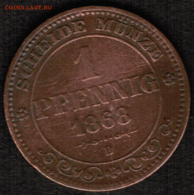 Германия - Саксония - 1 пфенниг 1868 года - 1 пфенниг 1868 Саксония  реверс