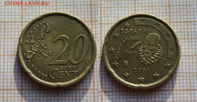 Испания 20 евроцентов 2001 Мигель де Сервантес. До 27.12. - ю