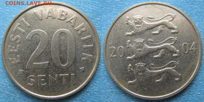 Эстония  6 монет 1991-2006  до 02-01-20 в 22:00 - Эстония 20 сенти 2004    10355