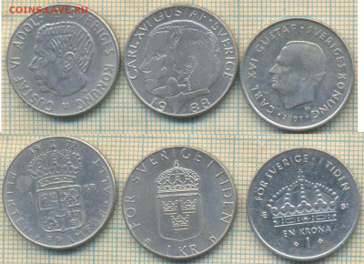 Швеция 1 крона 1972,1988,2007 г., до 03.01.2020 г. 22.00 по - Швеция 3 монеты 4691