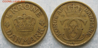 2 кроны 1925 до 04-01-20 в 22:00 - Дания пол кроны 1925     175-ак15-3811