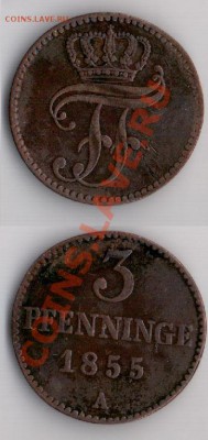 Мекленбург-Шверин 3 пфеннига 1855 г до 14.08.11 22-00 мск - 27
