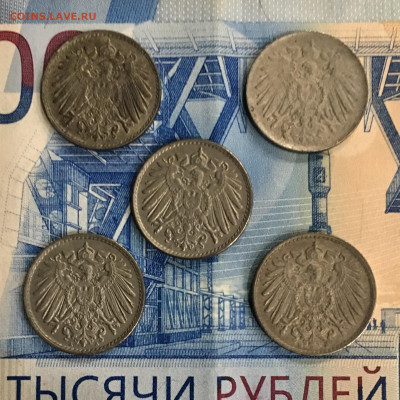 Германия 5 пфеннигов 1915 - 1919 года 5шт. До 22:00 07.01.20 - 5B2232AA-69B1-406D-9957-96B3B27C2ACF