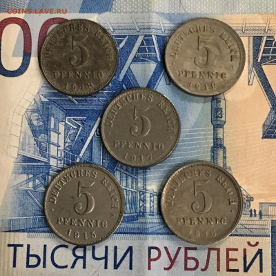 Германия 5 пфеннигов 1915 - 1919 года 5шт. До 22:00 07.01.20 - EA5C35E4-2EA8-42D1-84E7-4396AB6153B1