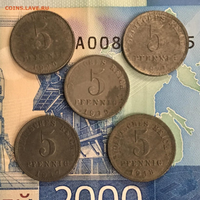 Германия 5 пфеннигов 1917 - 1921года 5 шт. До 22:00 07.01.19 - ACB1C0BE-D878-4696-9394-61DAA466A5CE