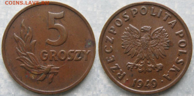 Монеты Польши 1923-1990г. - 14.100. -Польша 5 грошей 1949 Br     177-к24-8233