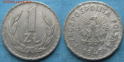 Монеты Польши 1923-1990г. - 14.110. -Польша 1 злотый 1949 Al    4176