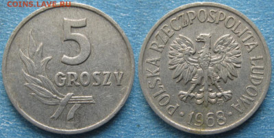 Монеты Польши 1923-1990г. - 14.113. -Польша 5 грошей 1968     8300