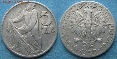 Монеты Польши 1923-1990г. - 14.120. -Польша 5 злотых 1959    3419