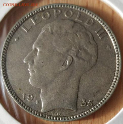 Бельгия 20 франков 1935 - Бельгия 20 франков Леопольд III 1935 вар 2 аверс