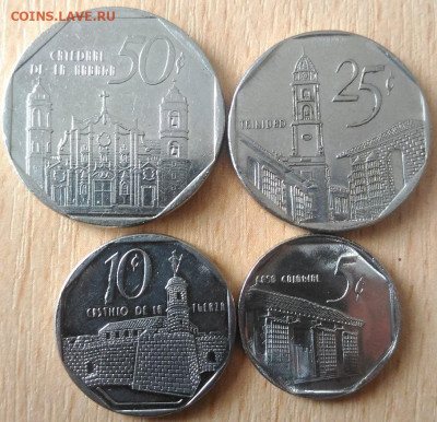Куба 50, 25, 10, 5 сентаво 1994-2002 Древние сооружения - Куба 50 25 10 5 сентаво реверсы