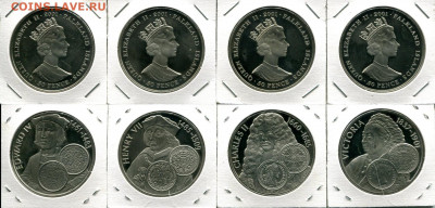Фолкленды набор 50п 4шт Монархи+монеты до 08.01.20 22-00 мск - Falkland 50p 2001 K&Q