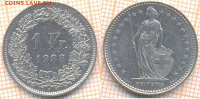 Швейцария 1 франк 1988 г., до 11.01.2020 г. 22.00 по Москве - Швейцария 1 франк 1988  6930