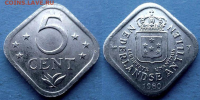 Нид. Антильские острова - 5 центов 1980 года (ромб) до 12.01 - Нидерландские Антильские острова 5 центов, 1980