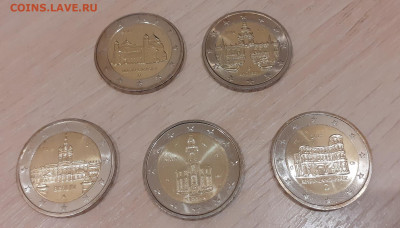 2 Евро Юбилейка 5 монет до 09.01.20 22.00 - германия реверс
