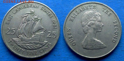 Восточные Карибы - 25 центов 1981 года (Парусник) до 13.01 - Восточные Карибы 25 центов, 1981