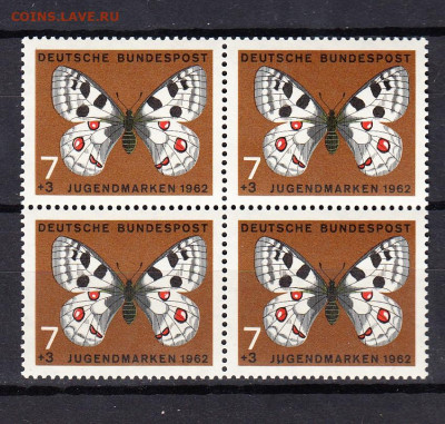 ФРГ 1962 1м ** бабочки кварт до 15 01 - 79