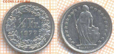 2 франка 1977 г., до 15.01.2020 г. 22.00 по Моск - Швейцария полфранка 1977 8571