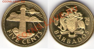 >L< Барбадос 5 центов 1974 ПРУФ до 16.08.11 22:00 - Барб_5