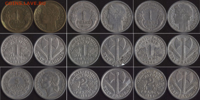 Франция 1941-1945, 9 разных типов монет до 22:00мск 17.01.20 - Франция 41-45-