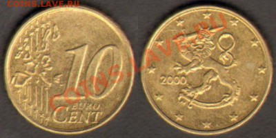 Финляндия (сборная солянка) 5 монет до 14.08.2011 21-00 - Финляндия 10 центов 2000