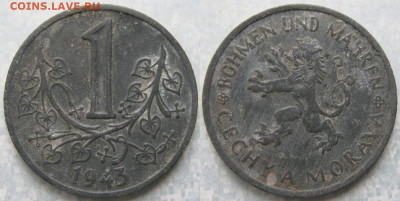 Богемия и Моравия 1 крона 1943  до 20-01-20 в 22:00 - Богемия и Моравия 1 крона 1943    190-краз1-10972