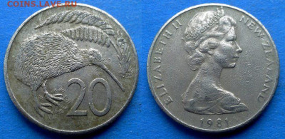 Новая Зеландия - 20 центов 1981 года (Фауна) до 21.01 - Новая Зеландия 20 центов, 1981