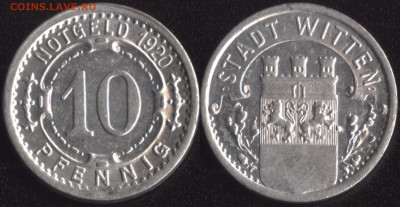 Виттен 10 пфеннигов 1920 до 22:00мск 17.01.20 - Виттен 10 пфеннигов 1920 (продажа)